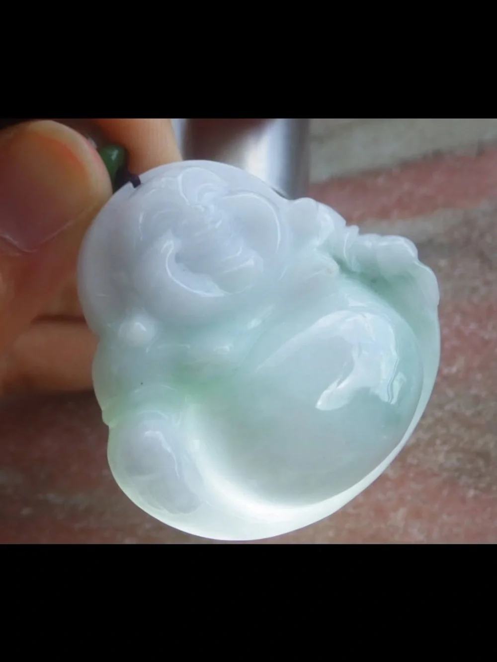 Milk white green certificate jadeite jade laughing Buddha pendant happiness